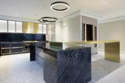 Classic Gold Liquid Metal by Metalier: designer Bonham Interiors; metal veneer; gold brass; decorative metal coating; luxury kitchem; kitchen design