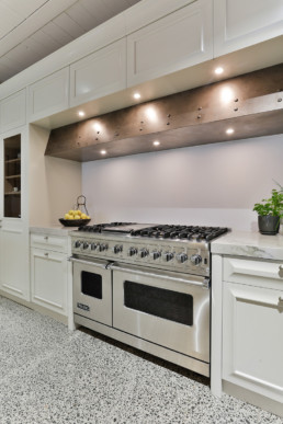 Smoky bronze rangehood, metal veneer, liquid metal