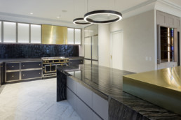 Classic gold kitchen, metal veneer, liquid metal