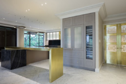 Classic gold kitchen, metal veneer, liquid metal