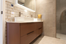 Rose gold bathroom cabinet, liquid metal, metal veneer
