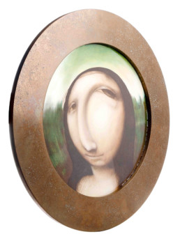 Bronze patinated frame, liquid metal, metal veneer