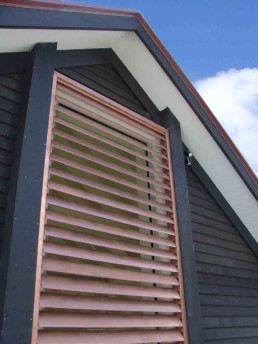 copper louvres, pink light in side, liquid metal, metal veneer