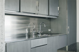 nickel silver kitchen design; bespoke silver metal coating; liquid metal; brushed silver