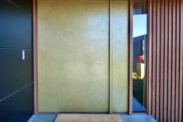 Brass moonrock, front door, entrance, Metalier liquid metal, metal veneer