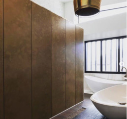 Bronze, patina; aged bronze; bronze liquid metal; bronze metal veneer; antique bronze, cupboard doors; glamorous bathrooms