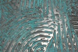 Metalier liquid metal smoky bronze in transition pattern with green patina