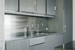 kitchen design; bespoke silver metal coating; liquid metal; brushed silver