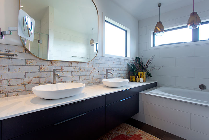 Gunmetal; gunmetal door fronts; bathroom vanity; liquid metal; metal veneer