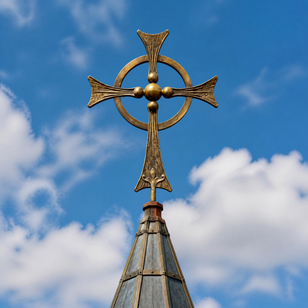 Metalier liquid metal finish on architectural church steeple cross